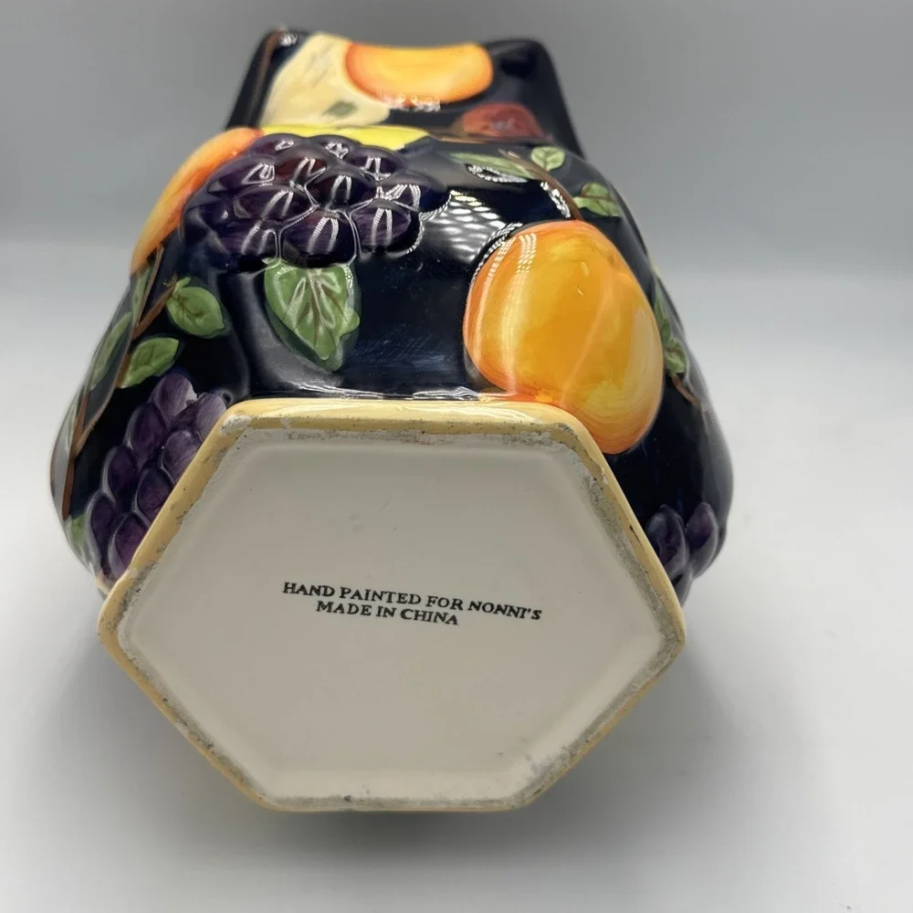 Hand Painted for Nonni's Biscotti Cookie Jar, Raised Fruit, Ceramic Canister
